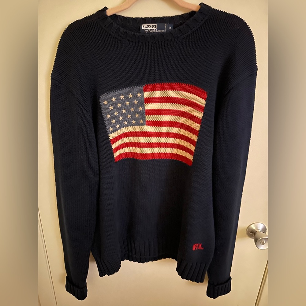 [SOLD] Vintage Polo Ralph Lauren American Flag Sweater Men’s Size Medium